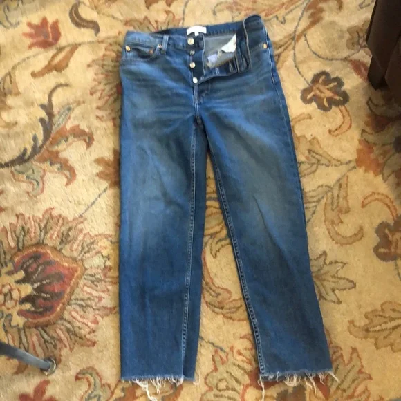 Re/Done straight leg, raw hem button-fly jeans 28 high-rise - Picture 1 of 7